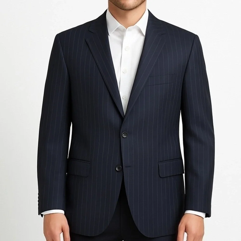 Jack Victor 44L Blazer 100% Italian Wool Pin Stripe Black Sport Coat Suit Jacket